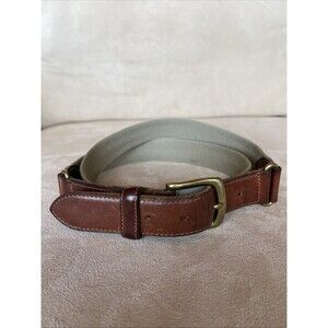 Polo Ralph‎ Lauren Men’s Leather, Brass, and Canvas Belt, Size 38” Made In USA